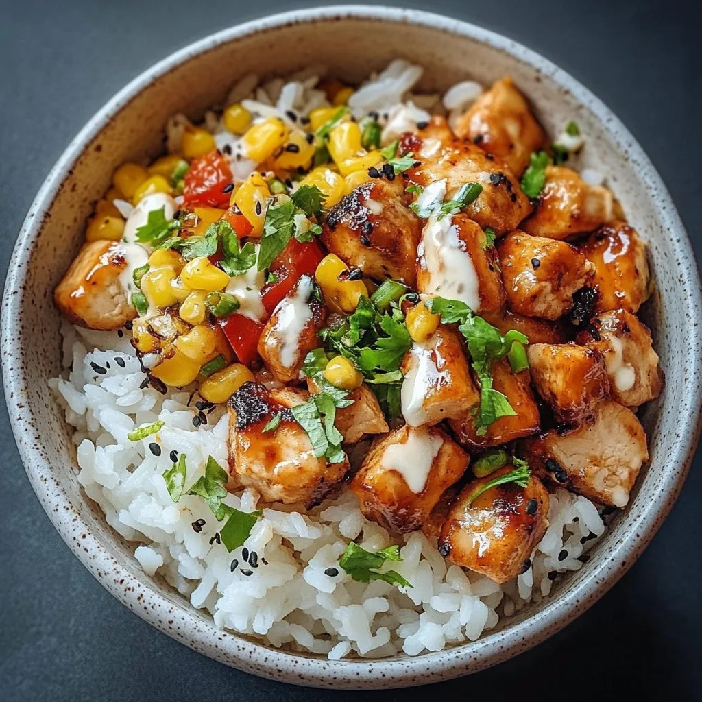Erdbeer-Mais-Hähnchen-Reis-Bowl