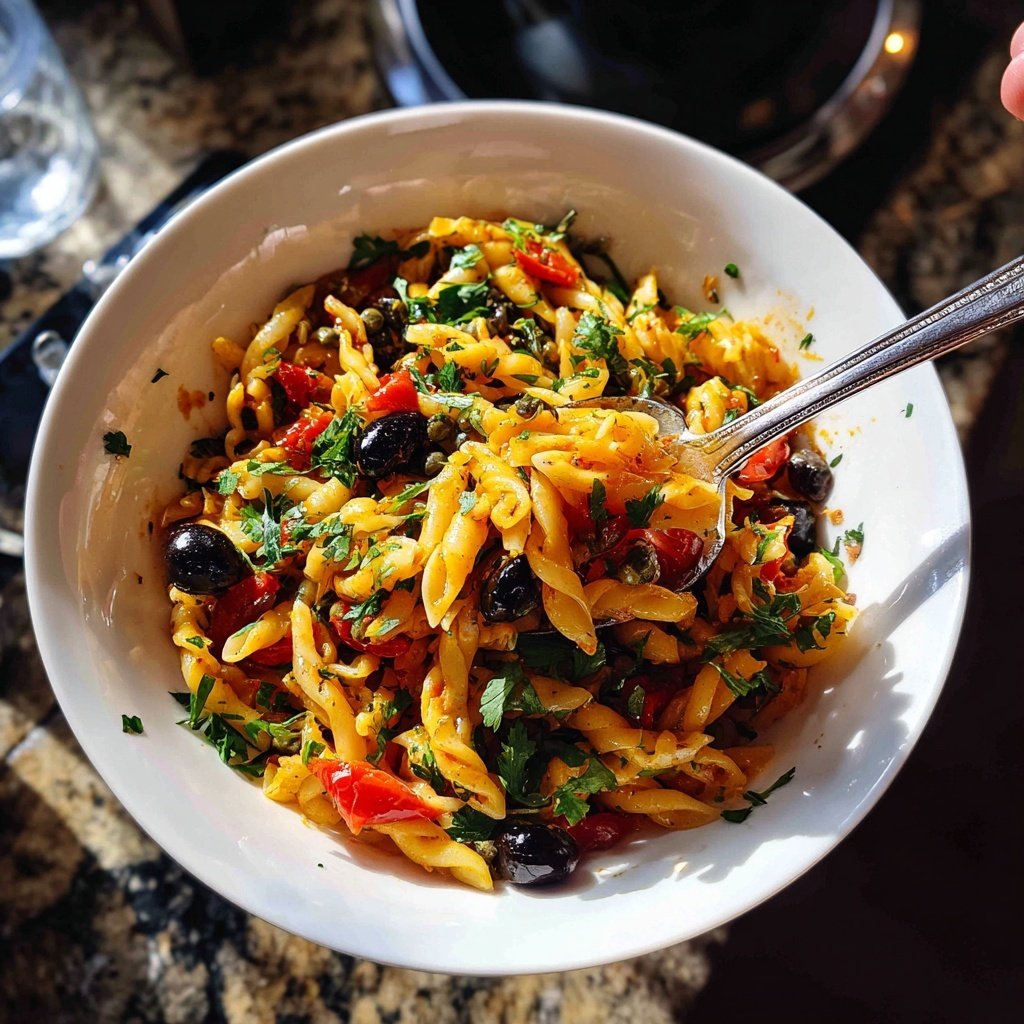 Mediterraner Nudelsalat Mit Kapern Und Oliven