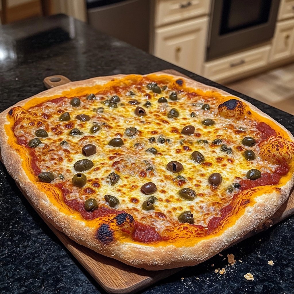 Pizza mit Oliven und Kapern