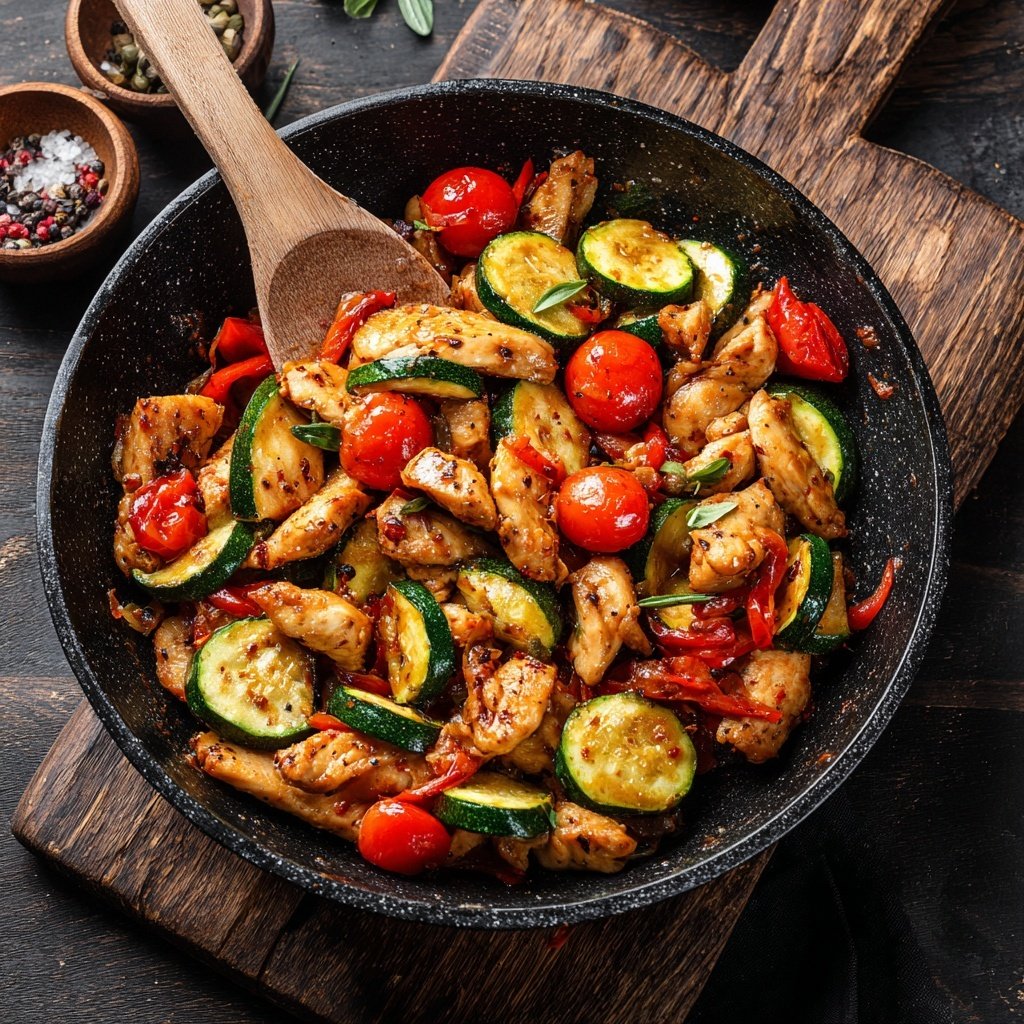 Kalorienarme Hähnchenpfanne Mit Zucchini Und Tomaten