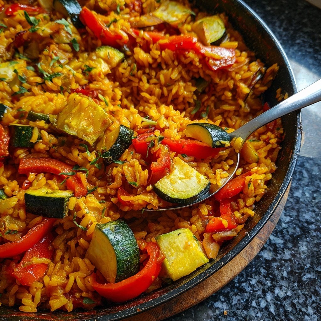 Paella mit Paprika und Zucchini